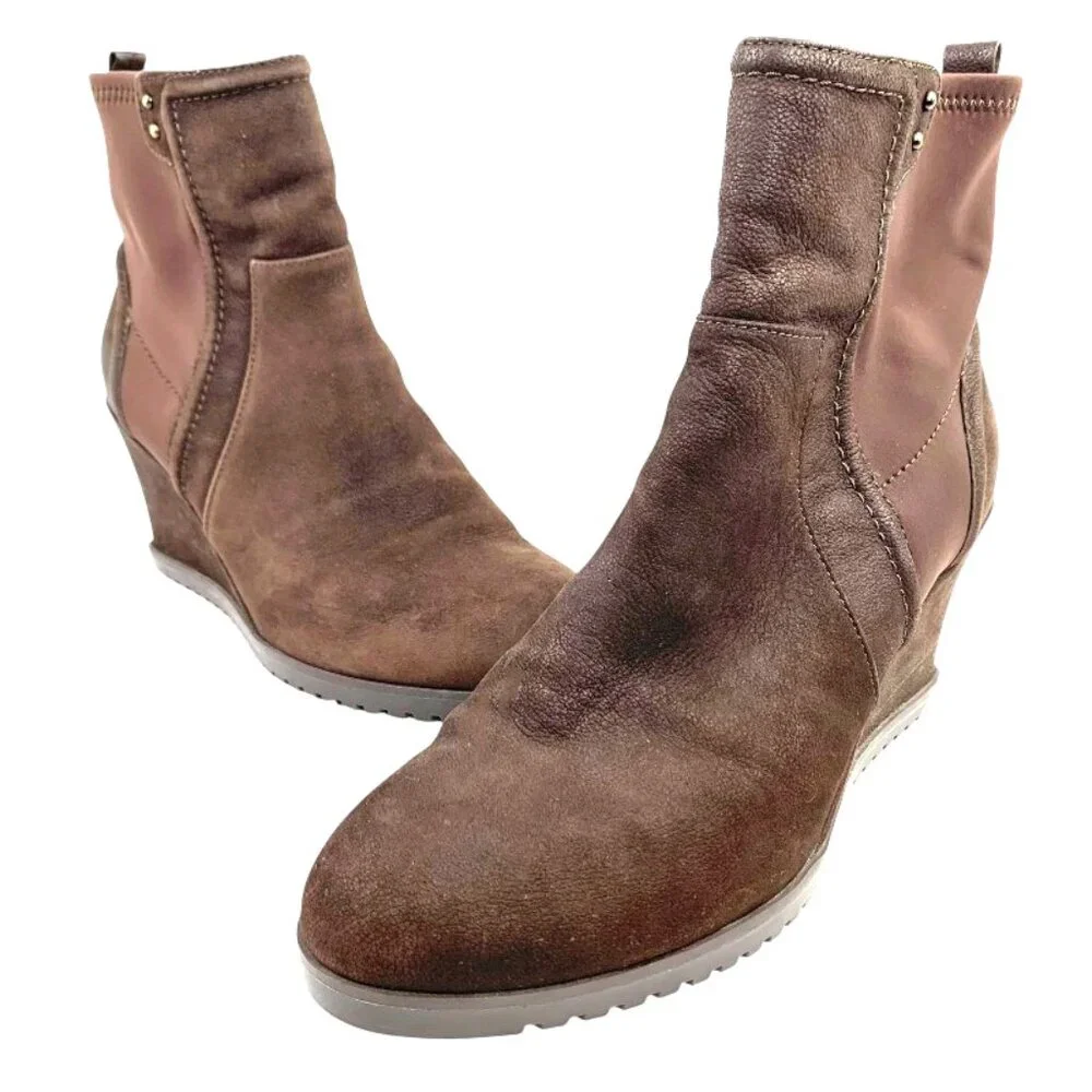 TARYN‎ ROSE Beula Cocoa Nubuck Zip Wedge Booties